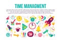 Time management stitched frame flat illustrations set Royalty Free Stock Photo