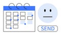 Digital Task Scheduling Concept with Calendar, Neutral Face, and Send Button Royalty Free Stock Photo