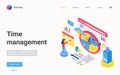 Time management technology isometric landing page, big planner calendar organizer