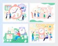 Time management, vector illustration with people, timetable and alarm clock for business projects, startup and effective