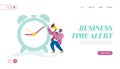 Time Management Website Landing Page. Business Man Company Boss Character Yelling to Megaphone Stand at Huge Clock