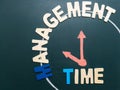 Time Management wording and hand writing clock at 10 am on black