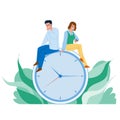 Time Management Young Man And Woman Couple Vector