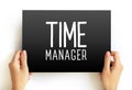 Time Manager text on card, concept background