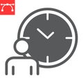 Time managment glyph icon, person with clock and deadline, working hours vector icon, vector graphics, editable stroke