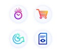 Time, Market sale and Share idea icons set. View document sign. Clock, Customer buying, Solution. Open file. Vector