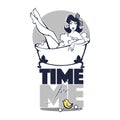 Time for me, vector image of beautiful woman taking a bath