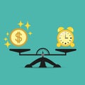 Time is money. Business concept. Balance time and money on the scales. Vector illustration. Royalty Free Stock Photo