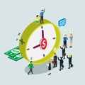 Time is money in business work with isometric concept Royalty Free Stock Photo