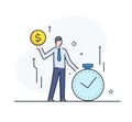 Time is money. businessman. growth charts. Line icon illustration. Success, rates