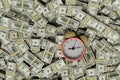 time is money. clock on the background of patterns of paper dollars. 3d render