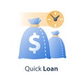 Time is money, clock and bag, fast loan, quick credit, payment period, savings account, financial benefit