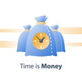 Time is money, clock and bag, fast loan, quick credit, payment period, savings account, financial benefit