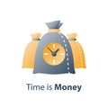 Time is money, clock and bag, fast loan, quick credit, payment period, savings account, financial benefit