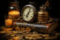 Time is money. clock and dollars wall street business concept for financial time management