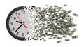 Time Is Money. Clock Falling Apart To Dollars. Royalty Free Stock Photo