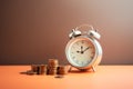 Time is Money: Coin with Clock Face Goes into Coin Bank AI Generated