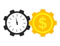 Time is money concept. Clock and dollar with gears. Payment work in hour. Timer of financial market. Value wage in time. Countdown