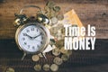 Time is money concept - golden alarm bell clock