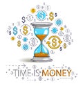 Time is money concept, hourglass and dollar icons set, sand watch timer deadline allegory. Royalty Free Stock Photo