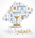 Time is money concept, hourglass and dollar icons set, sand watch timer deadline allegory. Royalty Free Stock Photo