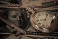 Time and money concept image - old silver pocket watch Royalty Free Stock Photo