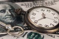 Time and money concept image - old silver pocket watch Royalty Free Stock Photo