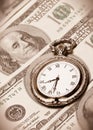 Time and money concept image - pocket watch and US Royalty Free Stock Photo