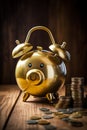 Time is money concept. Piggy bank shaped clock. Investing early concept, Generation wealth, retiremen pension plan