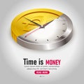 Half clock and silver coin concept. Royalty Free Stock Photo