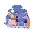 Time is money financing and investment woman and man business handshake flat style illustration Royalty Free Stock Photo