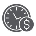 Time is money glyph icon, hour and finance, clock and dollar sign, vector graphics, a solid pattern on a white