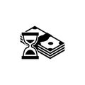 Time is Money, Hourglass with Dollars. Flat Vector Icon illustration. Simple black symbol on white background. Time is Royalty Free Stock Photo