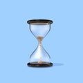 Time is money, hourglass with falling gold coins isolated on blue background. Glass clock, finance success, patience Royalty Free Stock Photo