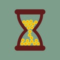 Time is money. Hourglass with gold coins. illustration.