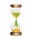 Time is money - illustration of hourglass with coins and notes Royalty Free Stock Photo