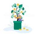 Time is Money, Investment Concept. Businesswoman Leader Watering Dollar Plant Growth Wealth Capital Royalty Free Stock Photo