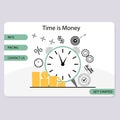 Time is money landing web page with clock and stack of coins Royalty Free Stock Photo