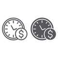 Time is money line and glyph icon, hour and finance, clock and dollar sign, vector graphics, a linear pattern on a white Royalty Free Stock Photo