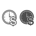 Time is money line and glyph icon. Watch, clock and dollar symbol, outline style pictogram on white background. Business