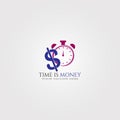 Time is money logo template, vector logo for business corporate, clock icon or symbol, abstract, element, illustration -vector Royalty Free Stock Photo