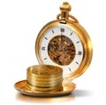 Time is money - old golden watch and coin