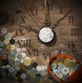 Time is Money - Old Watch and Coins Royalty Free Stock Photo