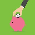 Time is money. Piggy bank with watches. Flat design vector illustration.
