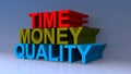 Time money quality on blue Royalty Free Stock Photo