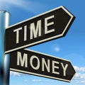 Time Money Signpost Showing Hours Are More Important Than Wealth Royalty Free Stock Photo