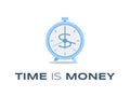 Time is money vector flat icon design with text space. Clock with dollar sign isolated on white background.