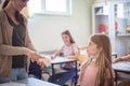 Teenage students with teacher on biology class Royalty Free Stock Photo