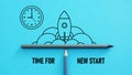 Time For A New Start is shown using the text and picture of the rocket lounch Royalty Free Stock Photo