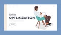 Time Optimization Landing Page Template. Man Plans Schedule, Sitting On Chair, Maximizing Productivity, Illustration